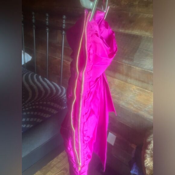 LOVESHACKFANCY Noble Dress Fuchsia Strapless Sash Ruched Mini Dress - Picture 6 of 6